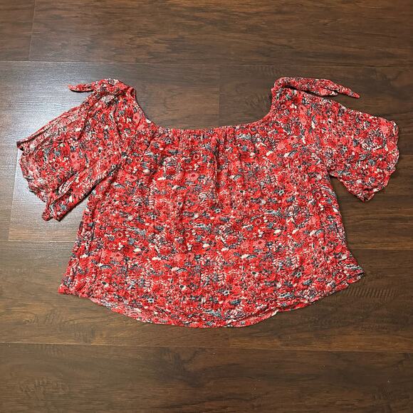 Billabong red floral off-the-shoulder top size L - Picture 5 of 9